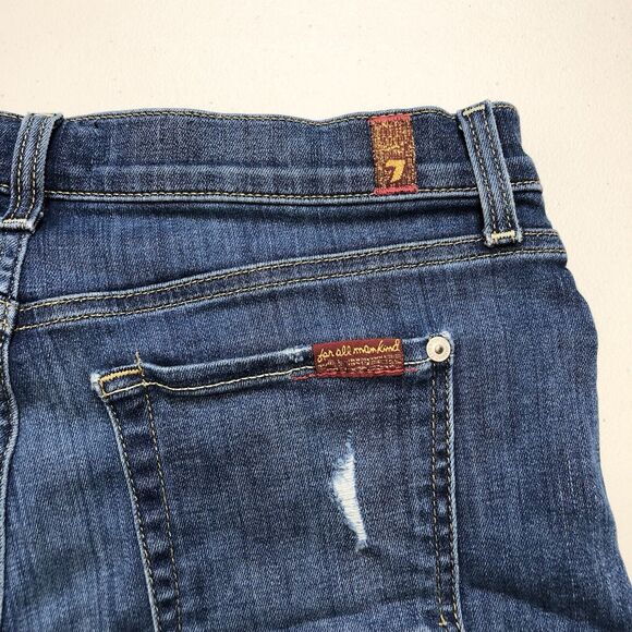 7 For All Mankind Womens Denim Md Rise Cut Off Shorts Blue Cotton Size 28 - Picture 6 of 8
